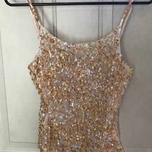 mandee gold sequin spaghetti strap crop top